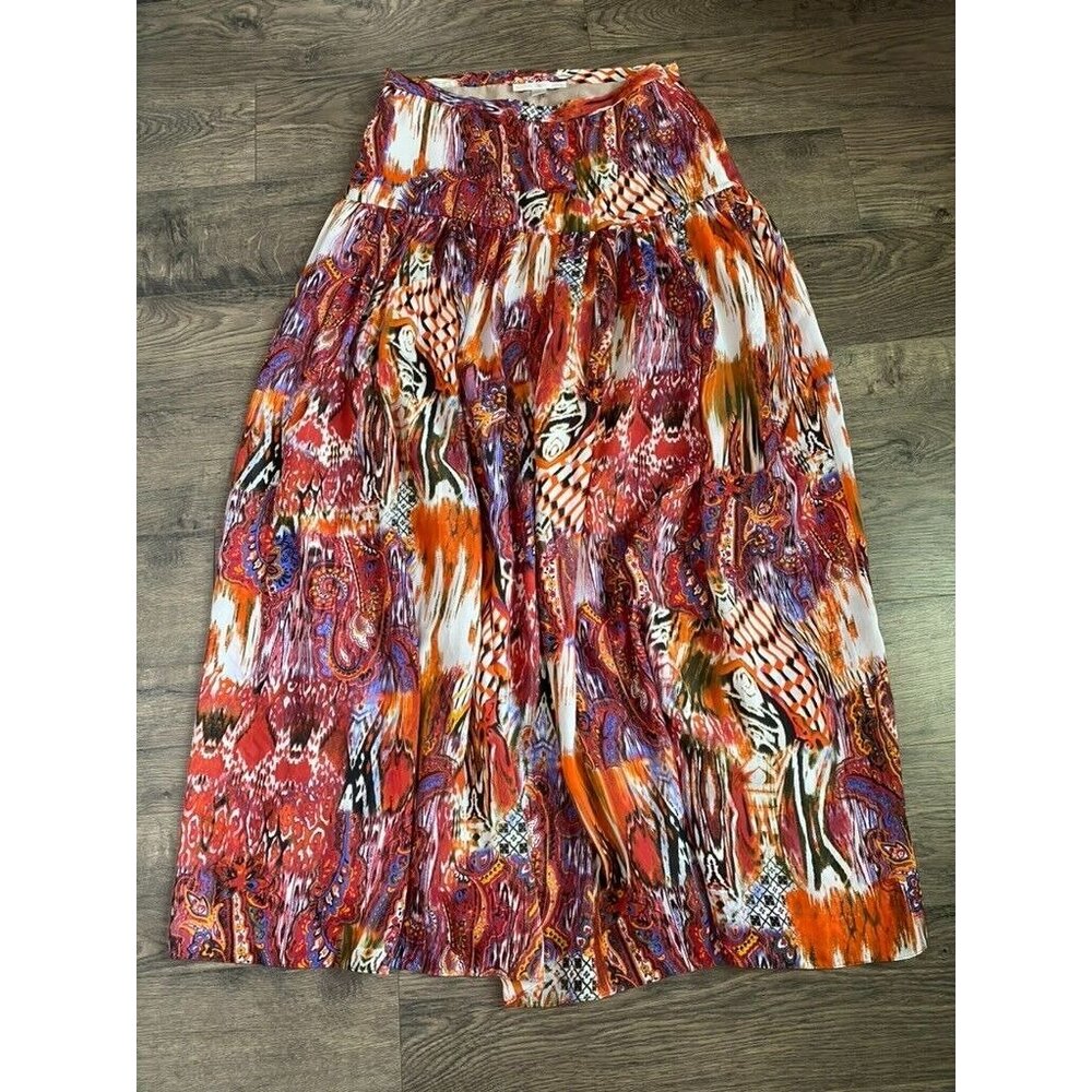 EUC Boston Proper Womens Maxi Skirt Orange Multi Color‎ Boho flowy lined size 12